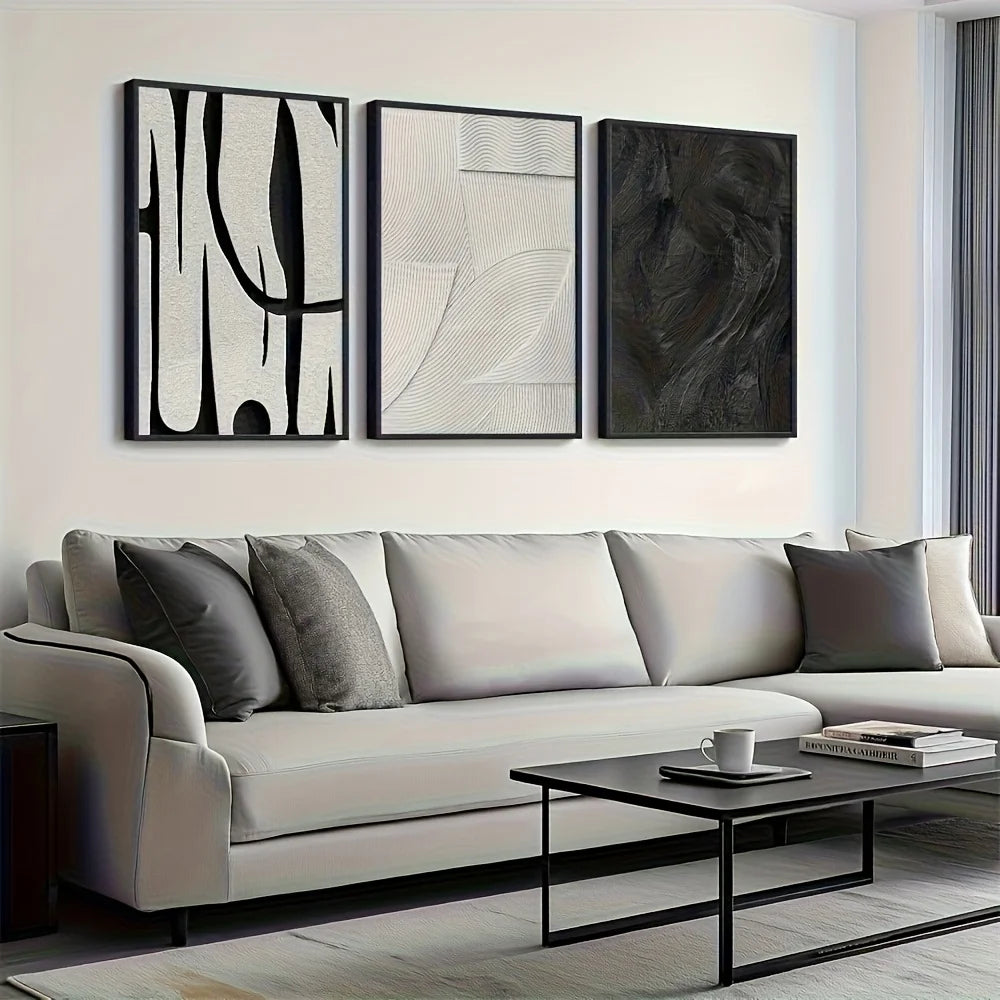 VALERIO WANDDEKORATION SET – MODERNE ABSTRAKTE LEINWAND IN SCHWARZ-WEISS