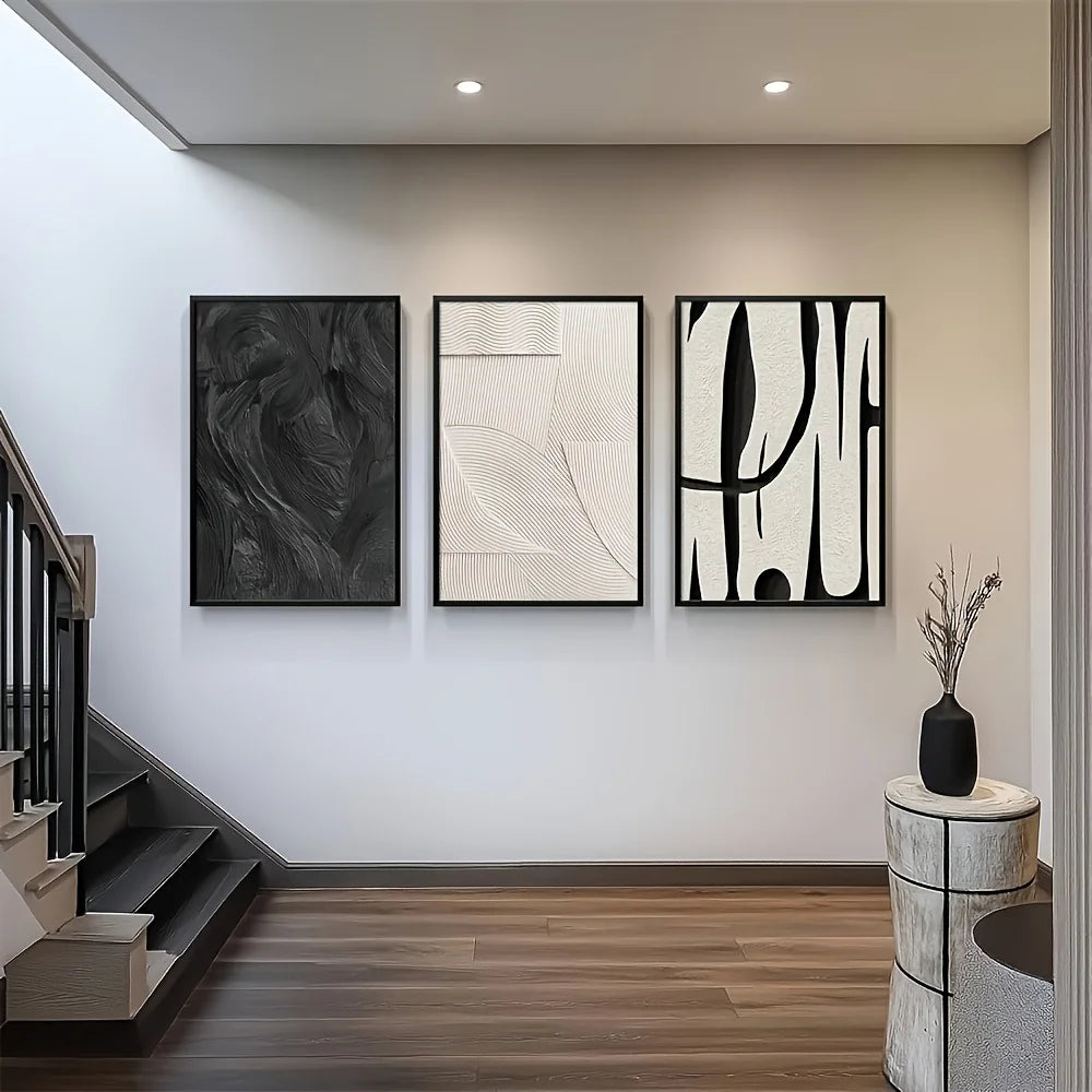VALERIO WANDDEKORATION SET – MODERNE ABSTRAKTE LEINWAND IN SCHWARZ-WEISS