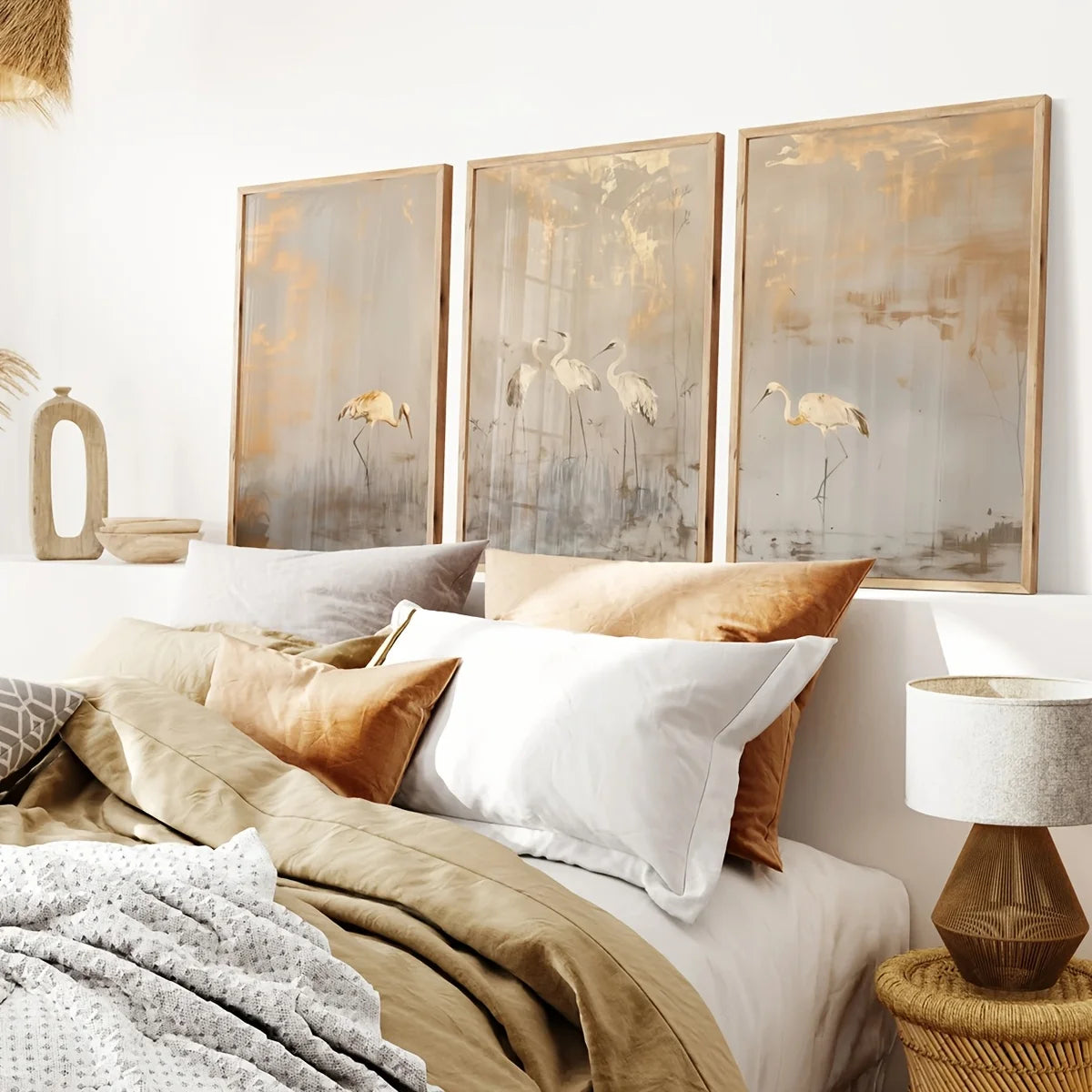 CELESTE WANDDEKORATION – ELEGANTES 3ER CANVA SET GOLD BEIGE