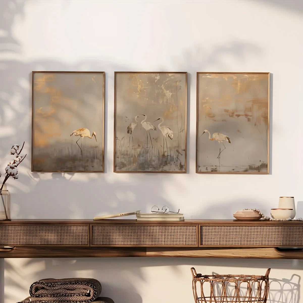 CELESTE WANDDEKORATION – ELEGANTES 3ER CANVA SET GOLD BEIGE