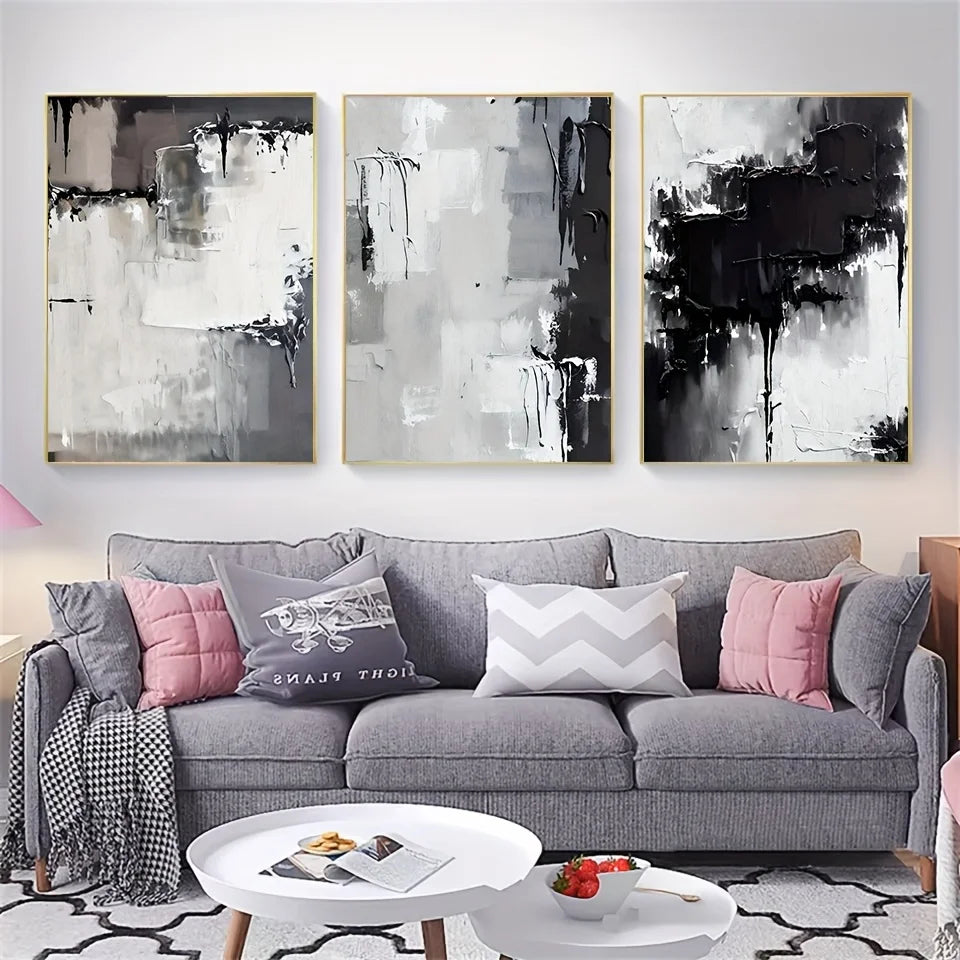 VERONA WANDDEKORATION – 3ER CANVA SET IN BEIGE GRAU SCHWARZ