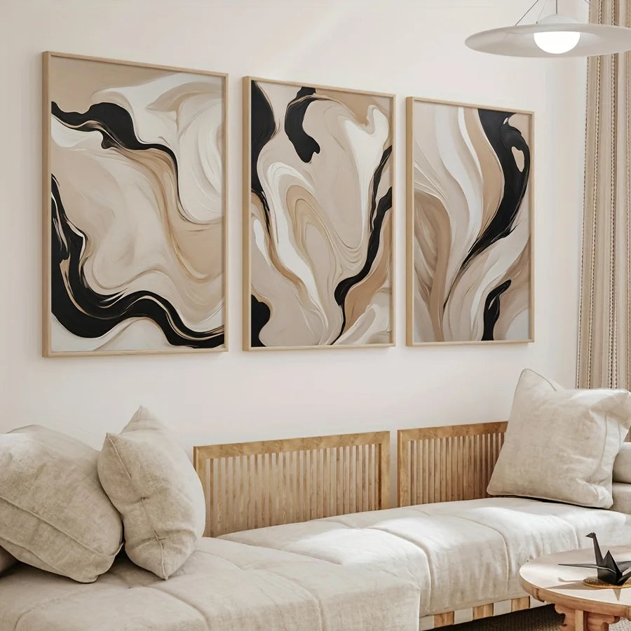 NOELLE WANDDEKORATION – ABSTRAKTES LEINWAND SET BEIGE SCHWARZ