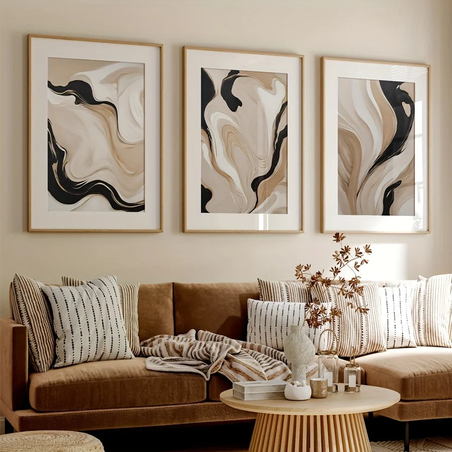 NOELLE WANDDEKORATION – ABSTRAKTES LEINWAND SET BEIGE SCHWARZ