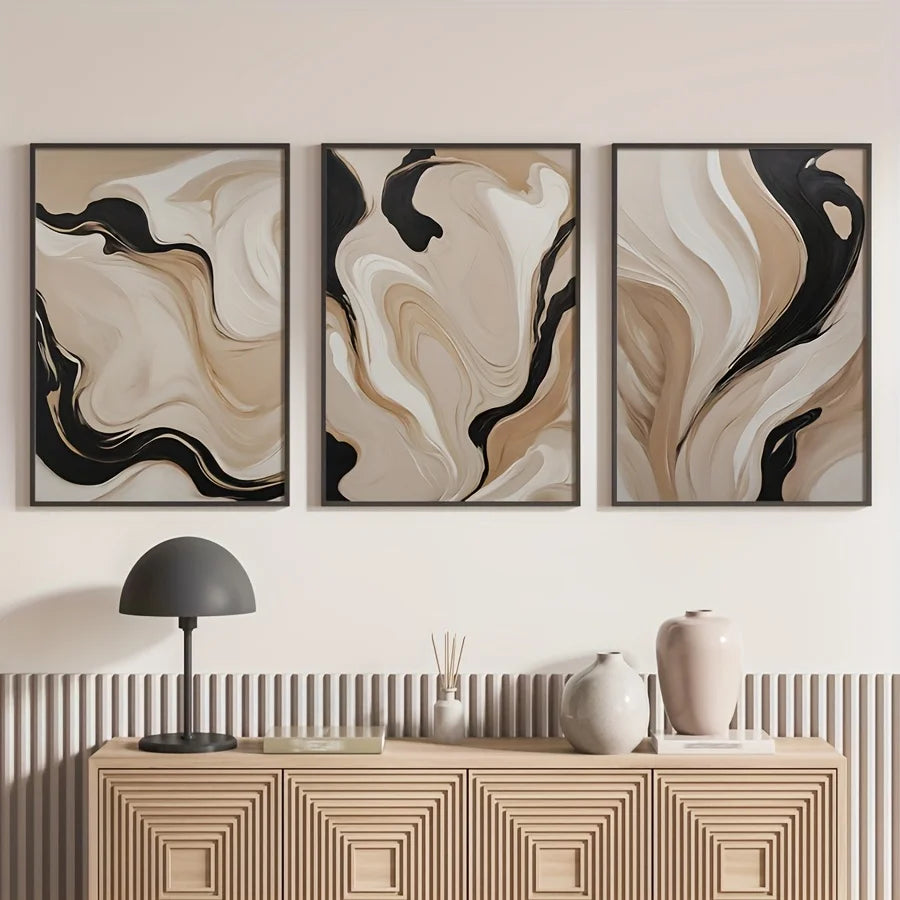 NOELLE WANDDEKORATION – ABSTRAKTES LEINWAND SET BEIGE SCHWARZ
