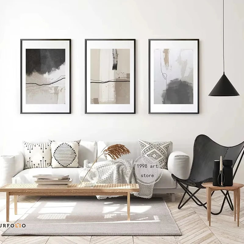 MIRELLA ABSTRAKTES WANDKUNSTWERK – SCHWARZ-WEISS LEINWAND BILDERSET