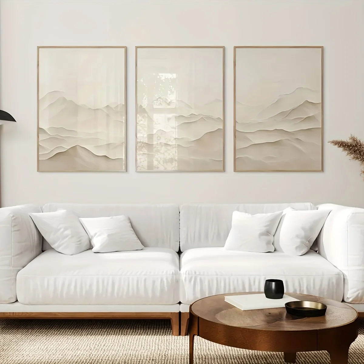 VALENCIA WANDDEKORATION – 3ER CANVA SET BERGLANDSCHAFT BEIGE