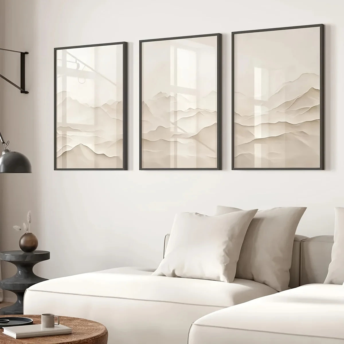 VALENCIA WANDDEKORATION – 3ER CANVA SET BERGLANDSCHAFT BEIGE