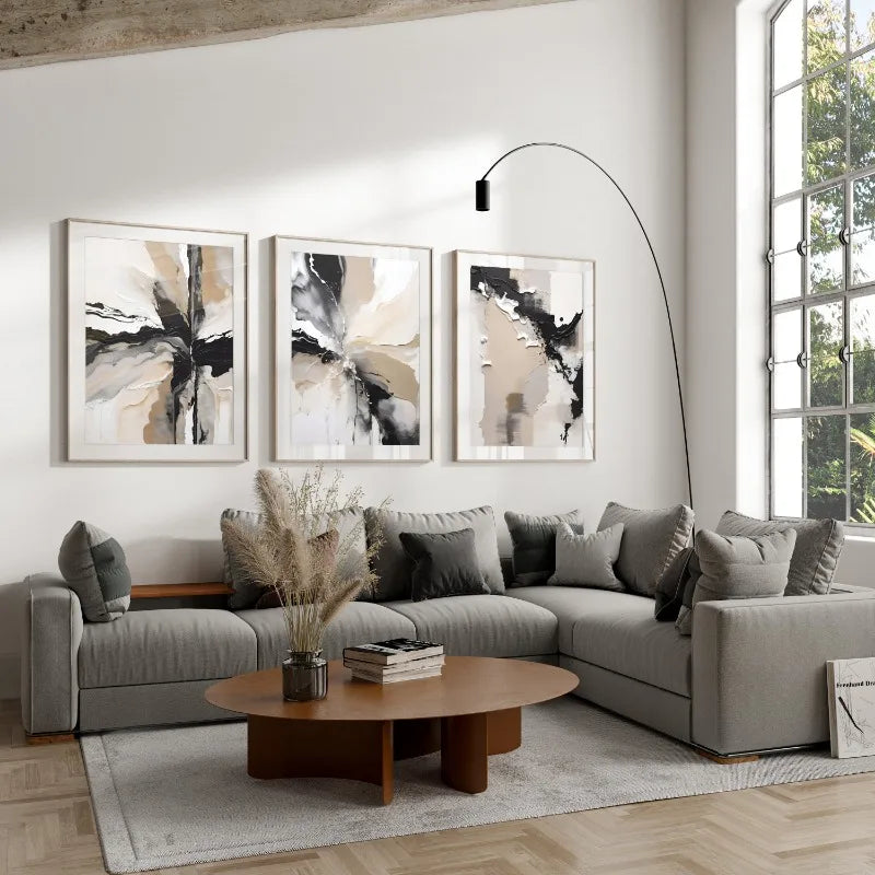 FIORA WANDDEKORATION – ABSTRAKTES LEINWAND SET BEIGE & SCHWARZ