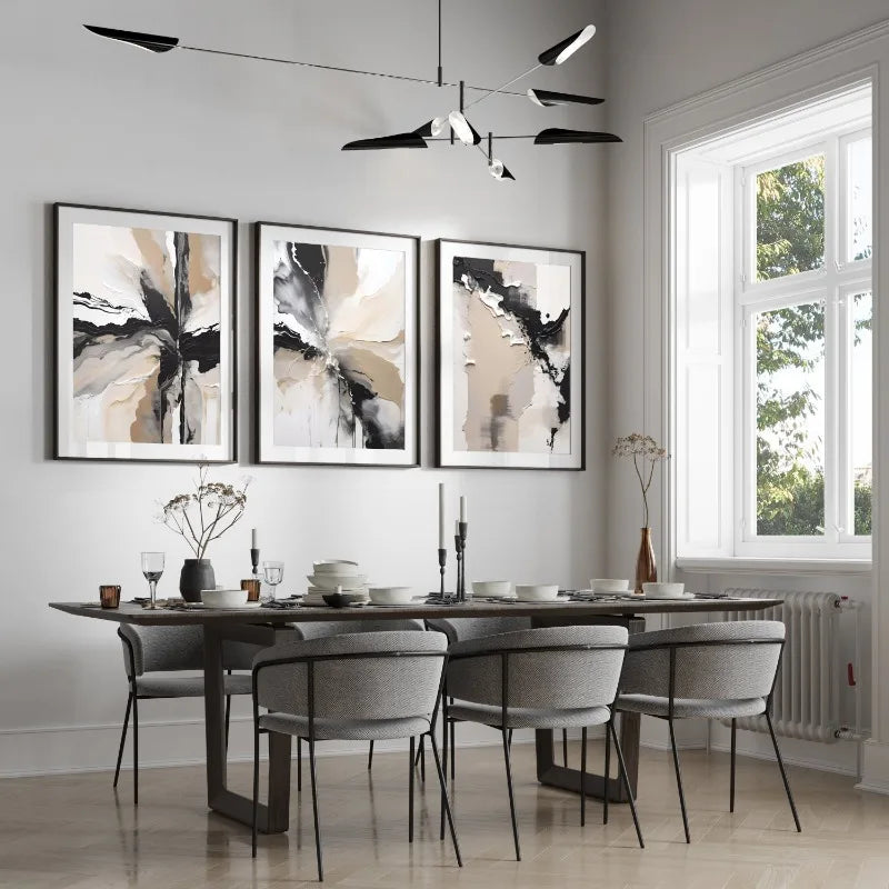 FIORA WANDDEKORATION – ABSTRAKTES LEINWAND SET BEIGE & SCHWARZ