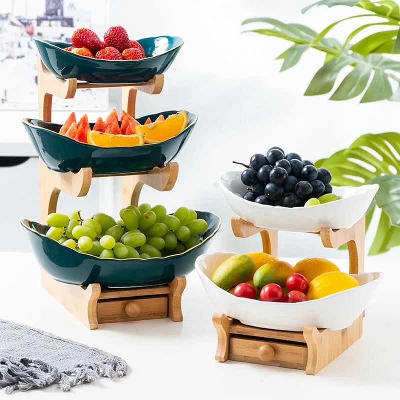 ETAGERE AUS BAMBUS & KUNSTSTOFF – 1/2/3-STÖCKIG OBST- & SERVIERSTÄNDER