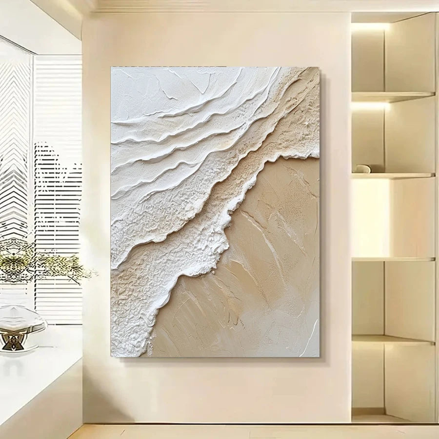 MALVA WANDDEKORATION – STRUKTUR CANVA MIT WELLE IN BEIGE WEISS