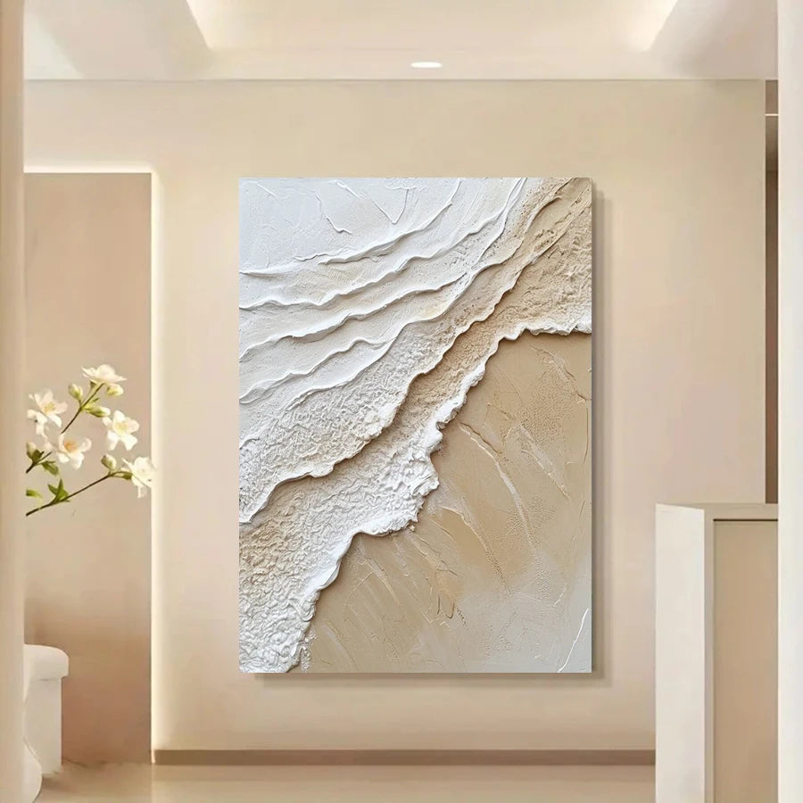 MALVA WANDDEKORATION – STRUKTUR CANVA MIT WELLE IN BEIGE WEISS