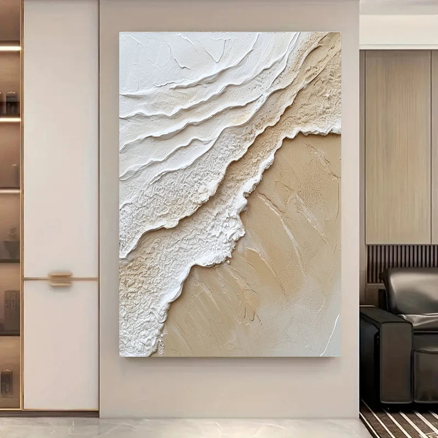 MALVA WANDDEKORATION – STRUKTUR CANVA MIT WELLE IN BEIGE WEISS