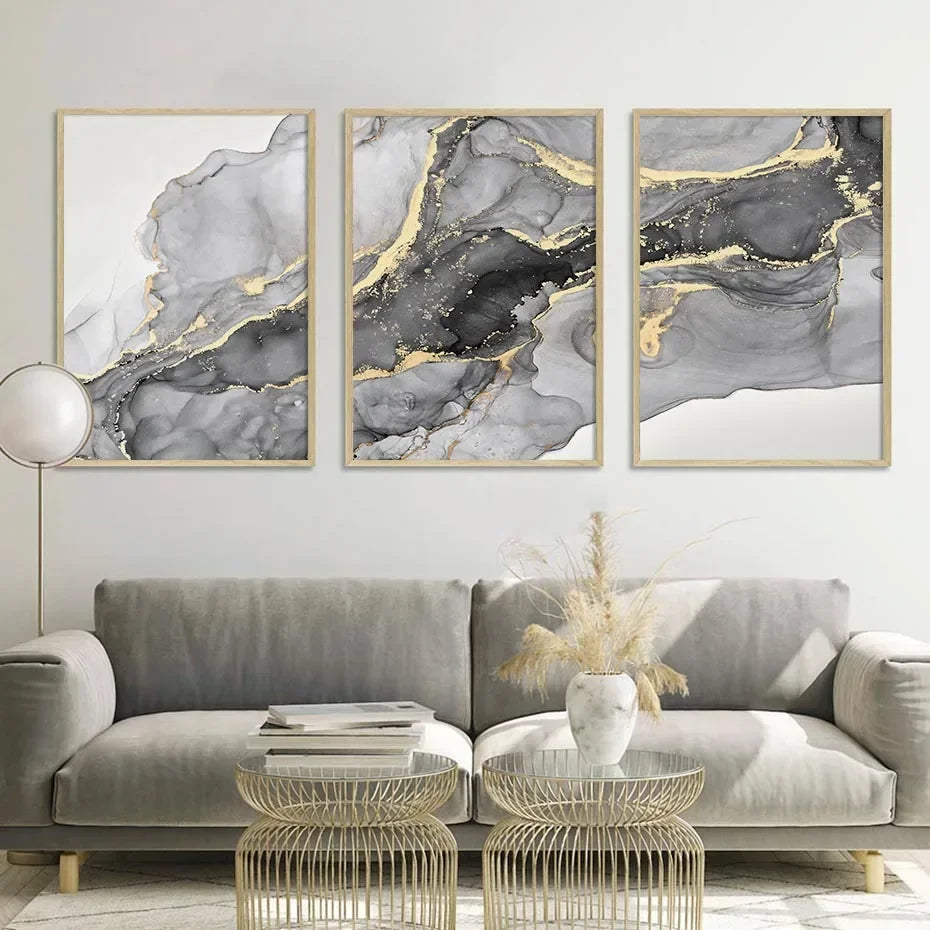 MIRELLA WANDDEKORATION – LEINWAND SET MIT MARMOR & GOLD ELEGANZ