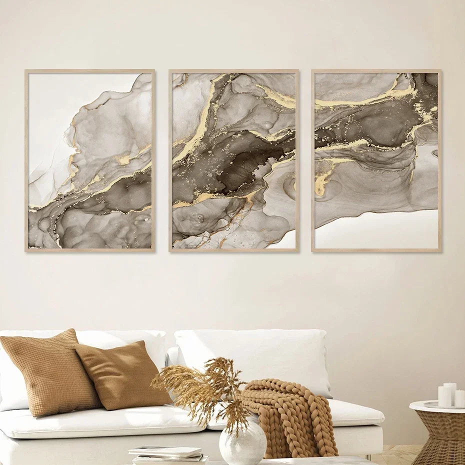 MIRELLA WANDDEKORATION – LEINWAND SET MIT MARMOR & GOLD ELEGANZ