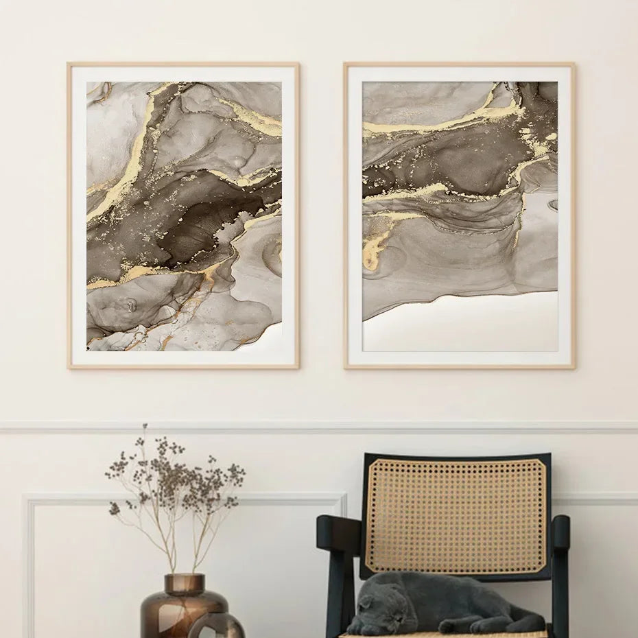 MIRELLA WANDDEKORATION – LEINWAND SET MIT MARMOR & GOLD ELEGANZ