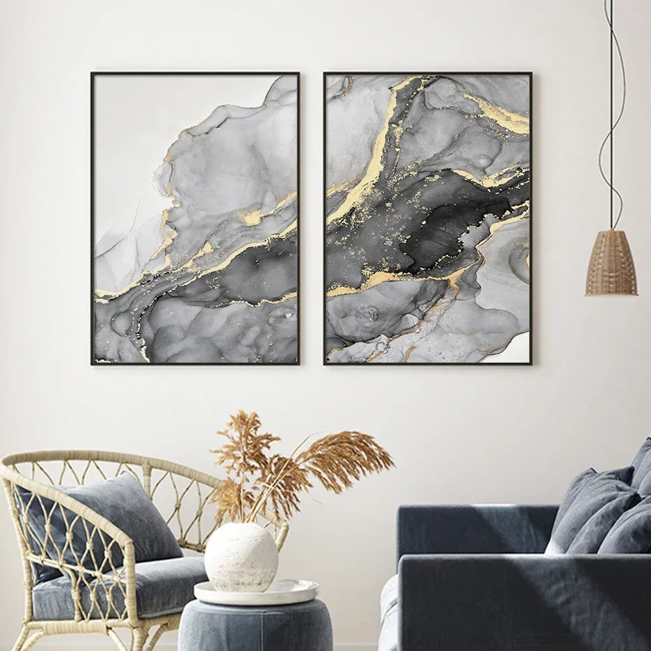 MIRELLA WANDDEKORATION – LEINWAND SET MIT MARMOR & GOLD ELEGANZ