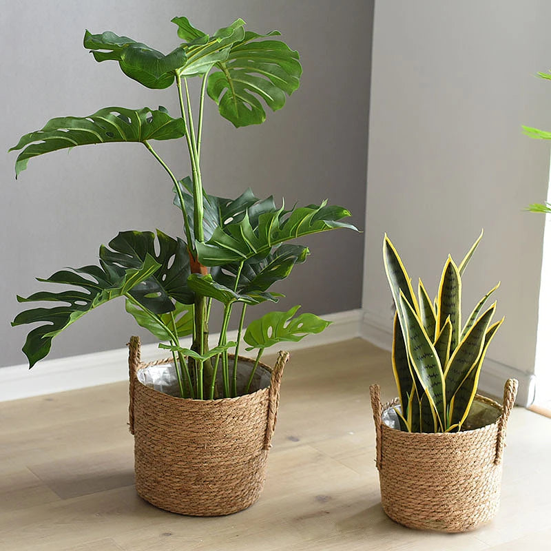 GEWEBTER BLUMENTOPF AUS NATURFASER – BOHO PFLANZKORB MIT HENKEL