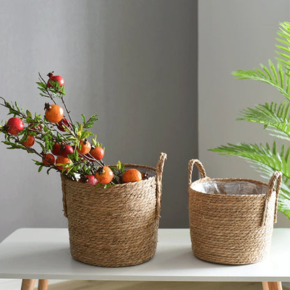 GEWEBTER BLUMENTOPF AUS NATURFASER – BOHO PFLANZKORB MIT HENKEL
