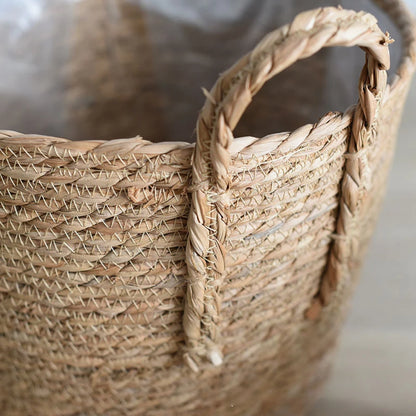 GEWEBTER BLUMENTOPF AUS NATURFASER – BOHO PFLANZKORB MIT HENKEL