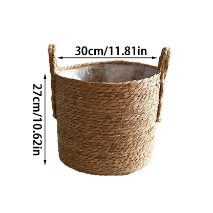 GEWEBTER BLUMENTOPF AUS NATURFASER – BOHO PFLANZKORB MIT HENKEL
