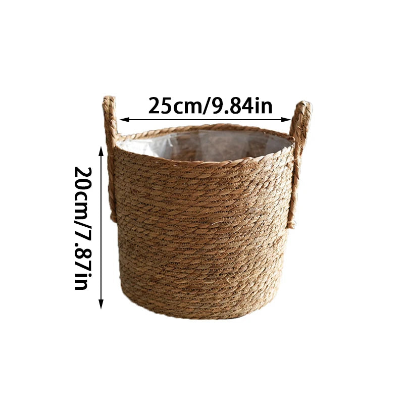 GEWEBTER BLUMENTOPF AUS NATURFASER – BOHO PFLANZKORB MIT HENKEL