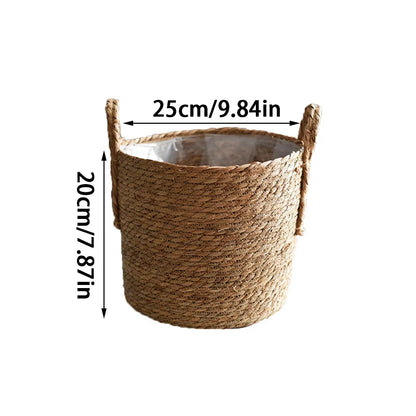 GEWEBTER BLUMENTOPF AUS NATURFASER – BOHO PFLANZKORB MIT HENKEL