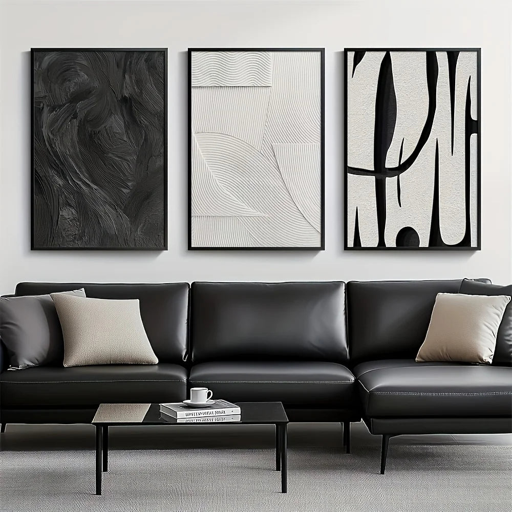 VALERIO WANDDEKORATION SET – MODERNE ABSTRAKTE LEINWAND IN SCHWARZ-WEISS
