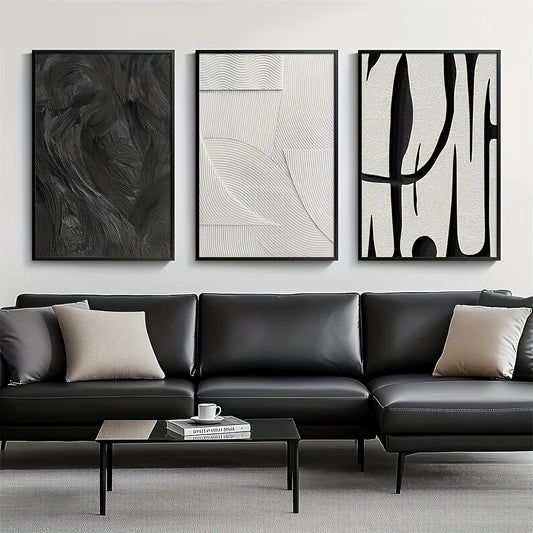 VALERIO WANDDEKORATION SET – MODERNE ABSTRAKTE LEINWAND IN SCHWARZ-WEISS