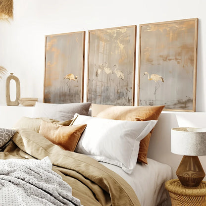CELESTE WANDDEKORATION – ELEGANTES 3ER CANVA SET GOLD BEIGE