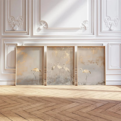 CELESTE WANDDEKORATION – ELEGANTES 3ER CANVA SET GOLD BEIGE