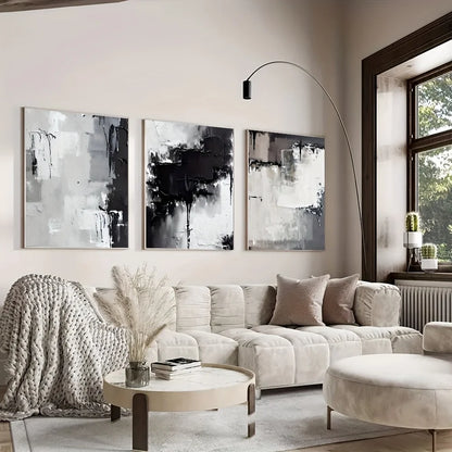 VERONA WANDDEKORATION – 3ER CANVA SET IN BEIGE GRAU SCHWARZ