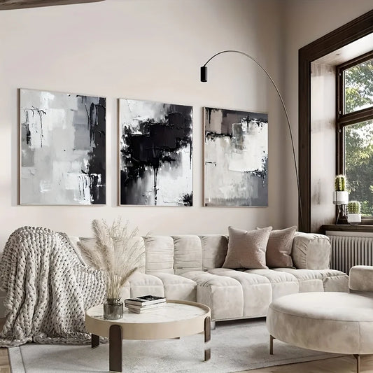VERONA WANDDEKORATION – 3ER CANVA SET IN BEIGE GRAU SCHWARZ