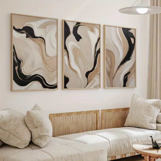 NOELLE WANDDEKORATION – ABSTRAKTES LEINWAND SET BEIGE SCHWARZ