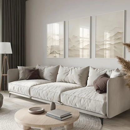 VALENCIA WANDDEKORATION – 3ER CANVA SET BERGLANDSCHAFT BEIGE