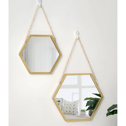 SECHSECK SPIEGEL – WANDEKORATION MIT KETTE IN GOLD (S/M/L)