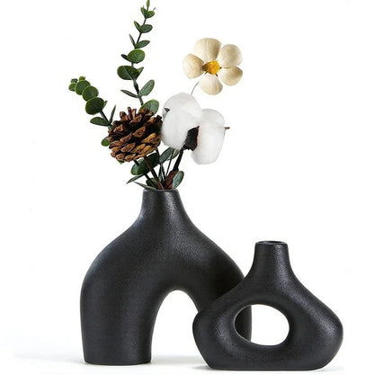 Dekovase 2er Keramik Vase, Pampasgras Vasen matt Handgefertigte Getrocknete Blumenbehälter, Boho Blumenpflanzenbehälter 0