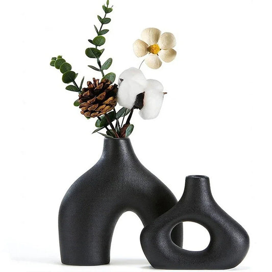 Dekovase 2er Keramik Vase, Pampasgras Vasen matt Handgefertigte Getrocknete Blumenbehälter, Boho Blumenpflanzenbehälter 0