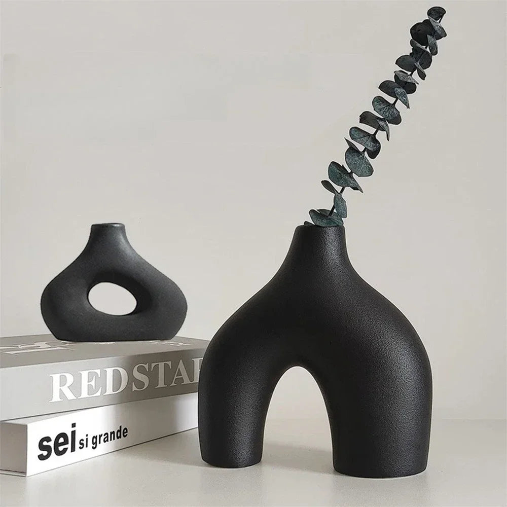 Dekovase 2er Keramik Vase, Pampasgras Vasen matt Handgefertigte Getrocknete Blumenbehälter, Boho Blumenpflanzenbehälter 2