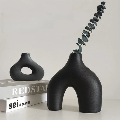 Dekovase 2er Keramik Vase, Pampasgras Vasen matt Handgefertigte Getrocknete Blumenbehälter, Boho Blumenpflanzenbehälter 2