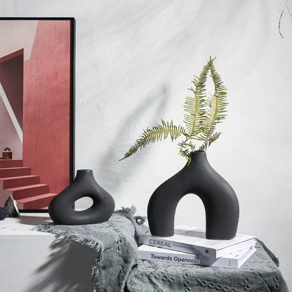 Dekovase 2er Keramik Vase, Pampasgras Vasen matt Handgefertigte Getrocknete Blumenbehälter, Boho Blumenpflanzenbehälter 3
