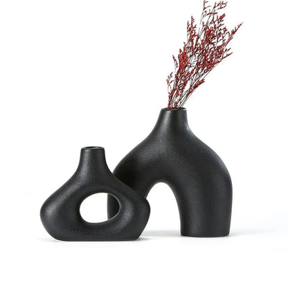Dekovase 2er Keramik Vase, Pampasgras Vasen matt Handgefertigte Getrocknete Blumenbehälter, Boho Blumenpflanzenbehälter 4