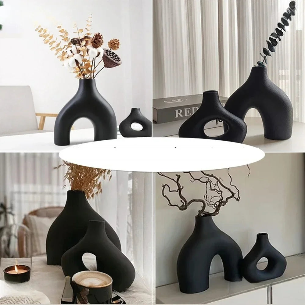 Dekovase 2er Keramik Vase, Pampasgras Vasen matt Handgefertigte Getrocknete Blumenbehälter, Boho Blumenpflanzenbehälter 5