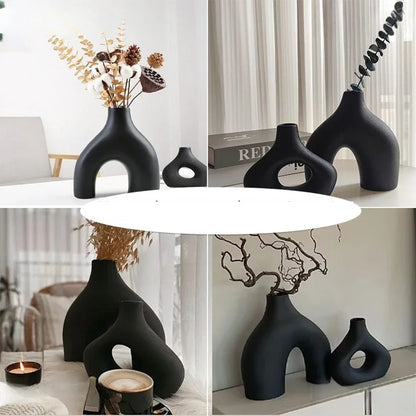 Dekovase 2er Keramik Vase, Pampasgras Vasen matt Handgefertigte Getrocknete Blumenbehälter, Boho Blumenpflanzenbehälter 5