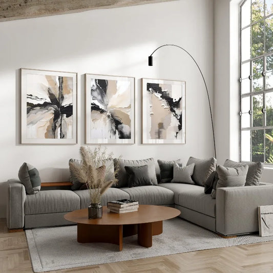 FIORA WANDDEKORATION – ABSTRAKTES LEINWAND SET BEIGE & SCHWARZ