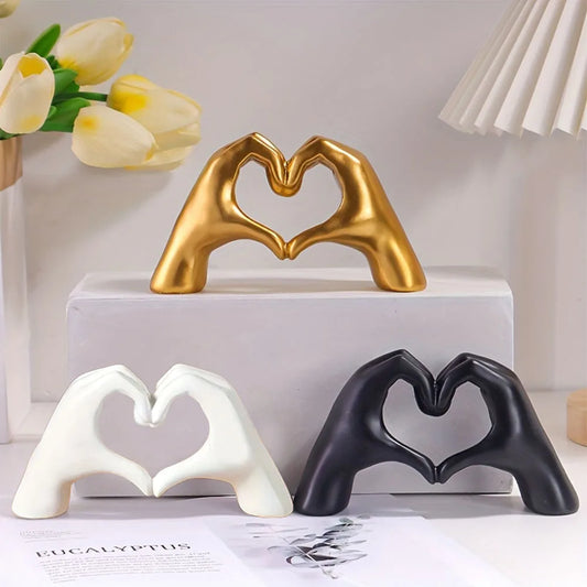 HERZ SKULPTUR – MODERNE DEKOFIGUR IN GOLD, WEISS, SCHWARZ & SILBER
