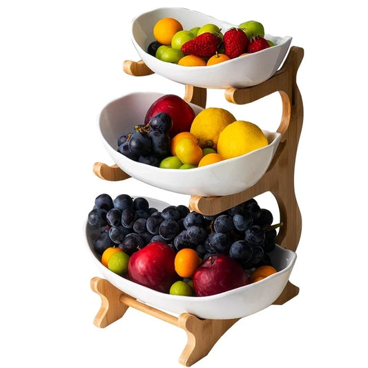 ETAGERE AUS BAMBUS & KUNSTSTOFF – 1/2/3-STÖCKIG OBST- & SERVIERSTÄNDER