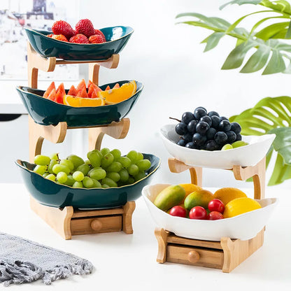 ETAGERE AUS BAMBUS & KUNSTSTOFF – 1/2/3-STÖCKIG OBST- & SERVIERSTÄNDER