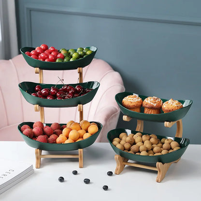 ETAGERE AUS BAMBUS & KUNSTSTOFF – 1/2/3-STÖCKIG OBST- & SERVIERSTÄNDER