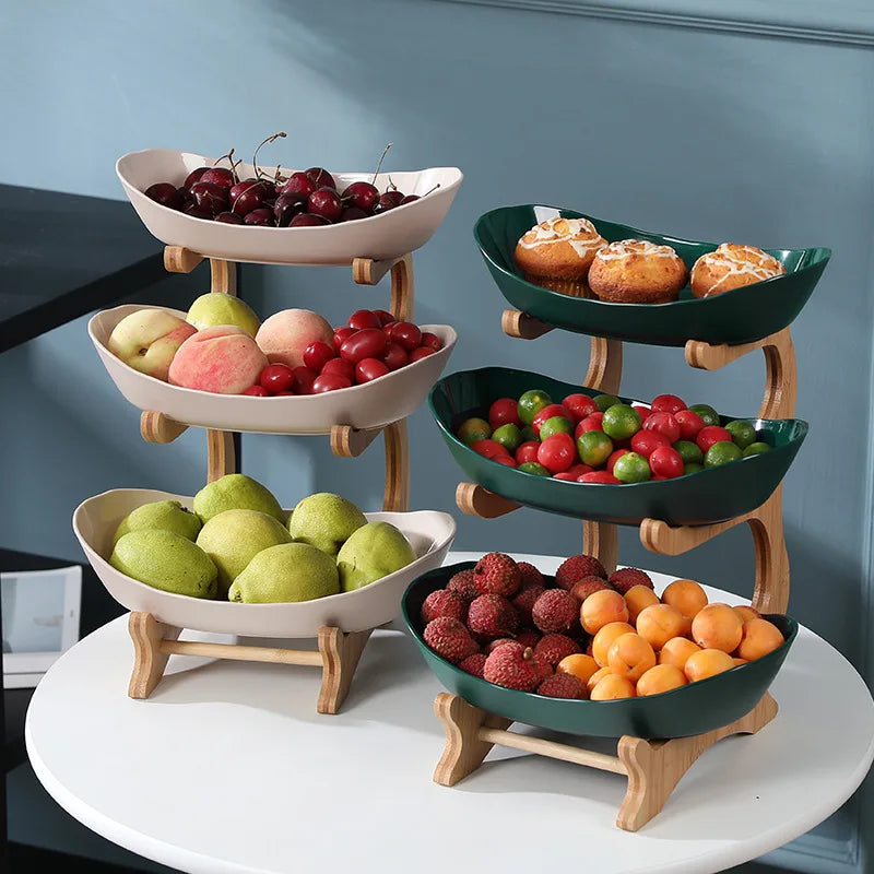 ETAGERE AUS BAMBUS & KUNSTSTOFF – 1/2/3-STÖCKIG OBST- & SERVIERSTÄNDER